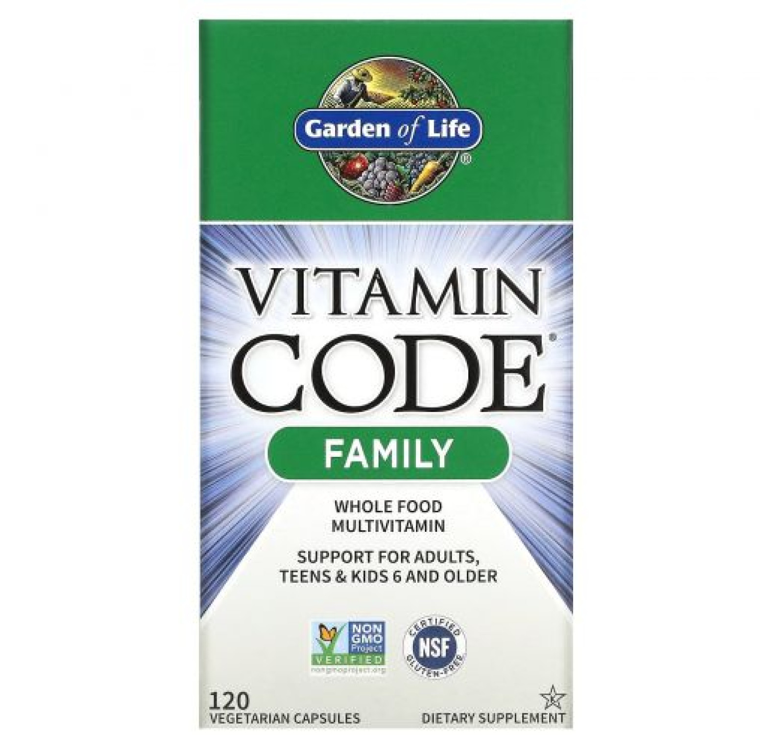 Garden of Life, Vitamin Code, мультивитамины из цельных продуктов для всей семьи, 120 вегетарианских капсул