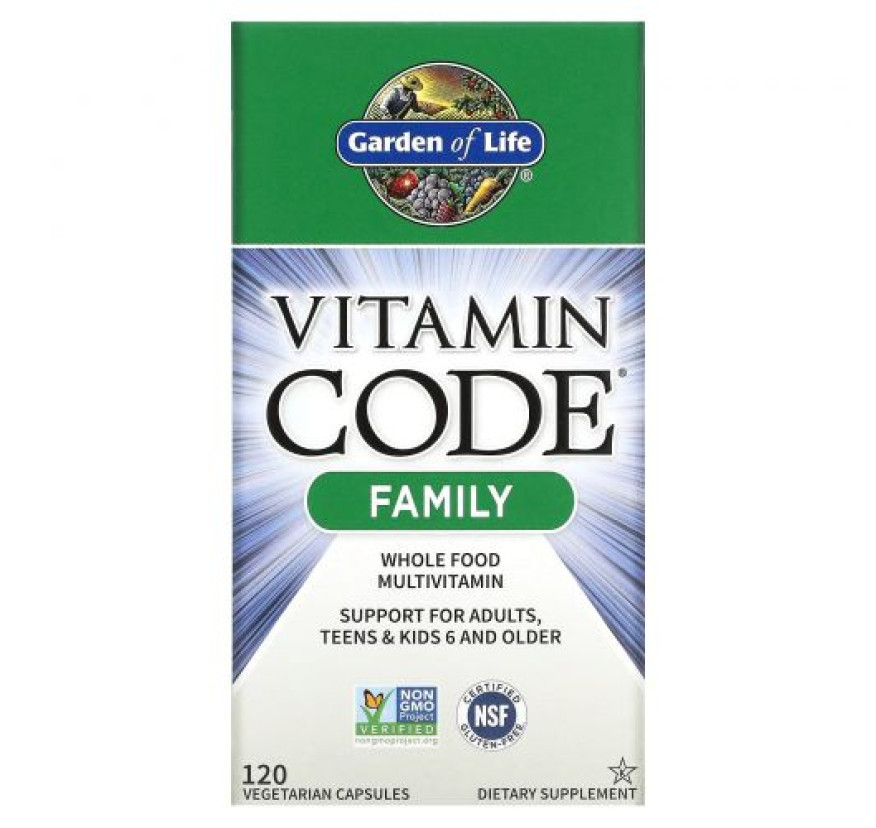 Garden of Life, Vitamin Code, мультивитамины из цельных продуктов для всей семьи, 120 вегетарианских капсул