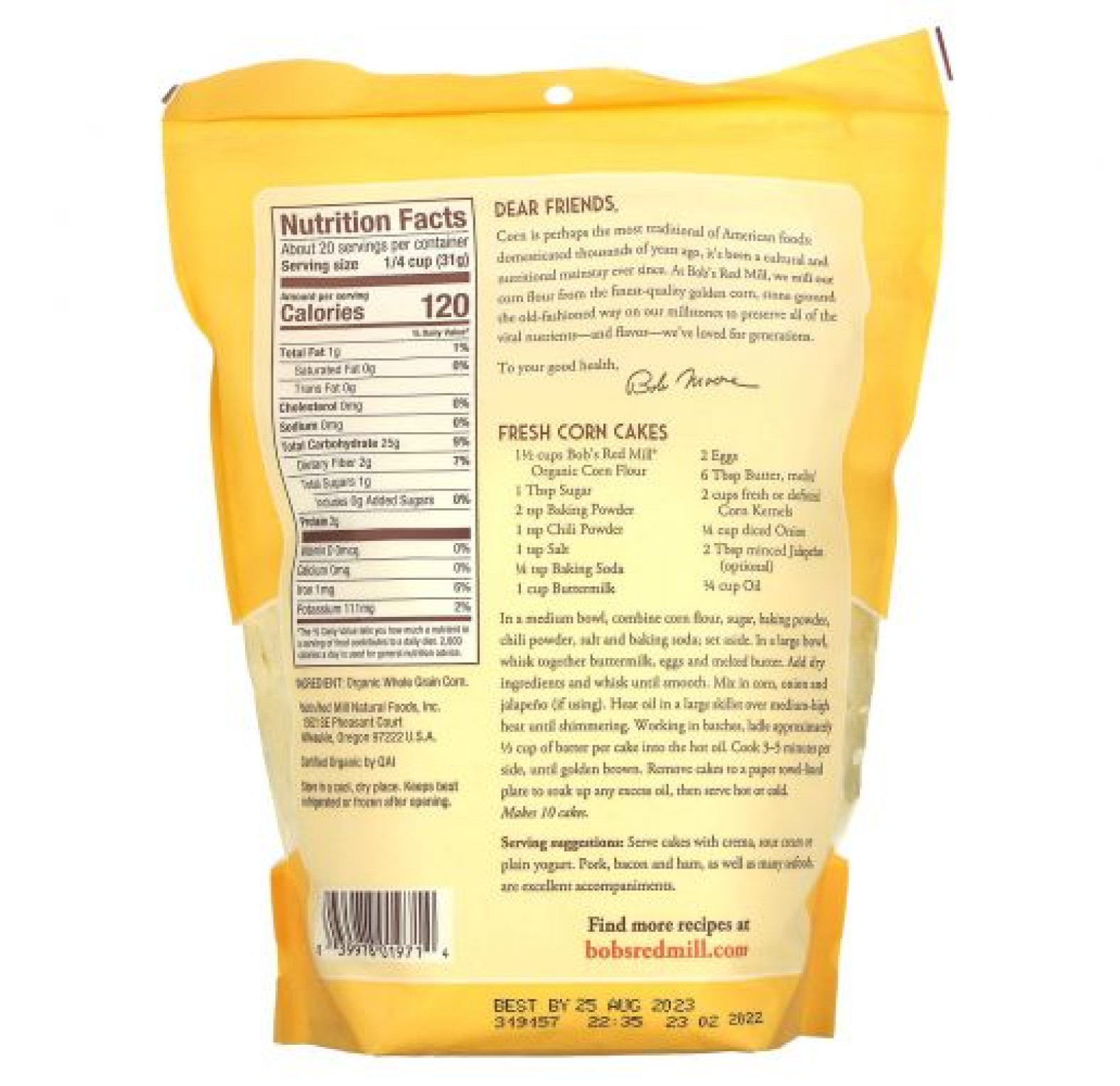 Bob's Red Mill, Кукурузная мука, цельнозерновая, 624 г