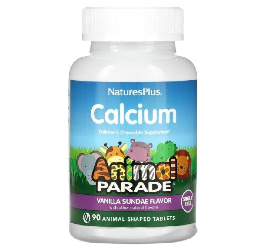 NaturesPlus, Animal Parade, кальций, жевательная добавка для детей, со вкусом ванильного мороженого, без сахара, 90 таблеток в форме животных