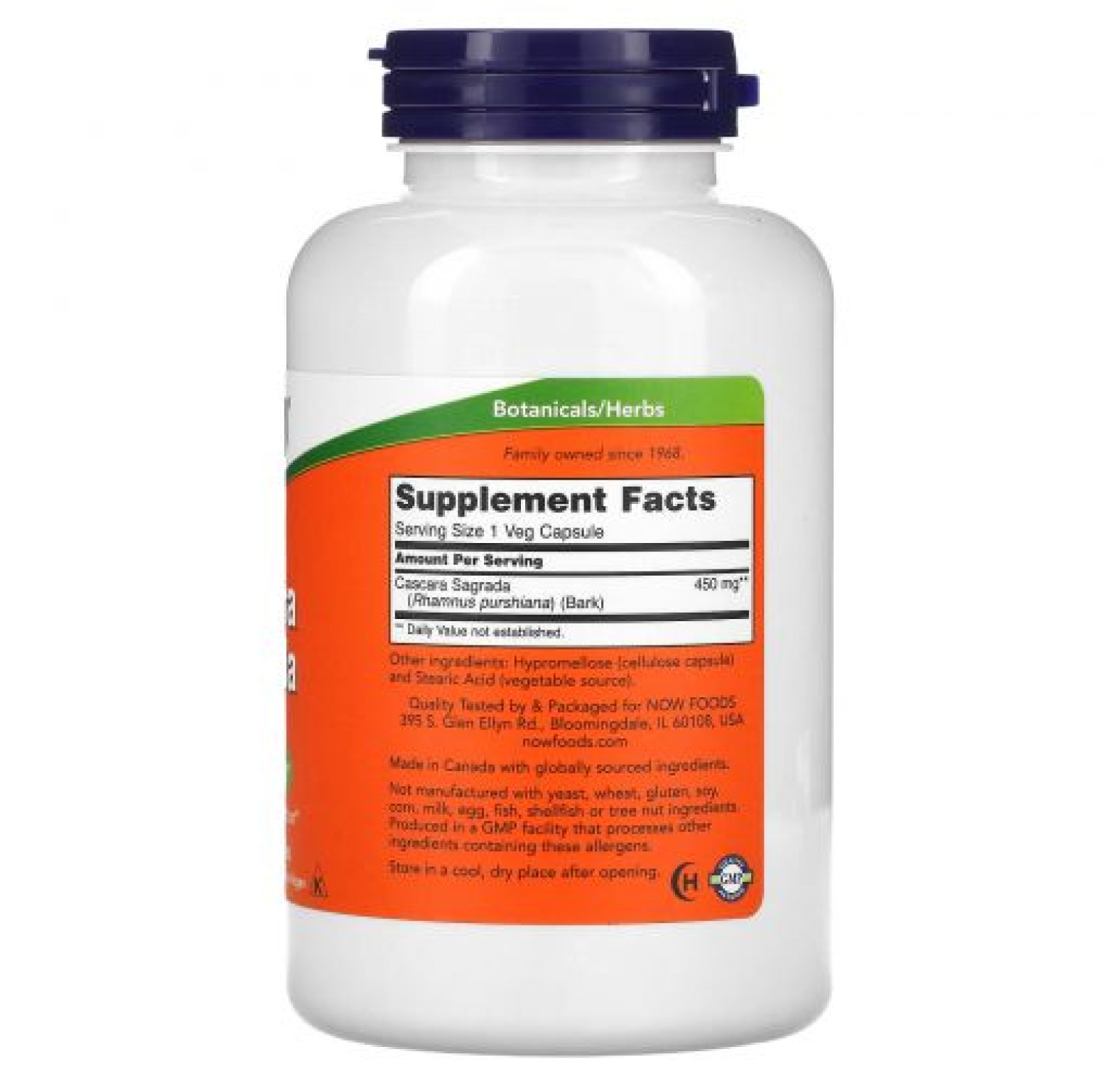 NOW Foods, Cascara Sagrada, 450 мг, 250 растительных капсул