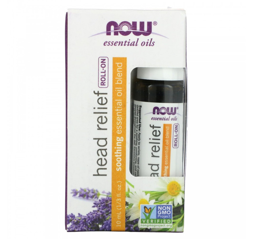 NOW Foods, эфирные масла от головной боли с шариковым аппликатором, 10 мл