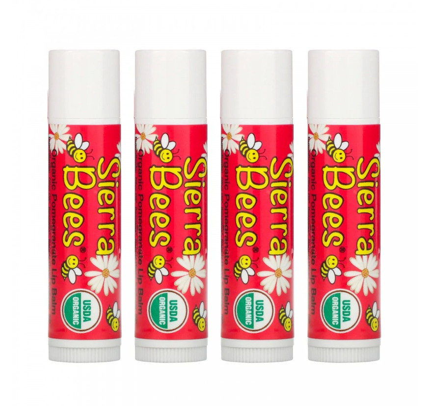Sierra Bees, органические бальзамы для губ, гранат, 4 штуки по 4,25 г.