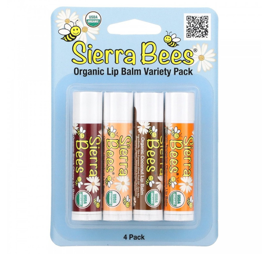 Sierra Bees, набор органических бальзамов для губ, 4 шт. по  4,25 г.