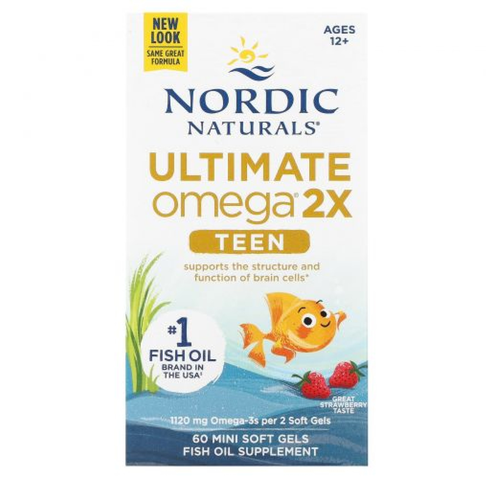 Nordic Naturals, Teen, Ultimate Omega 2X, для подростков от 12 лет, со вкусом клубники, 60 миникапсул