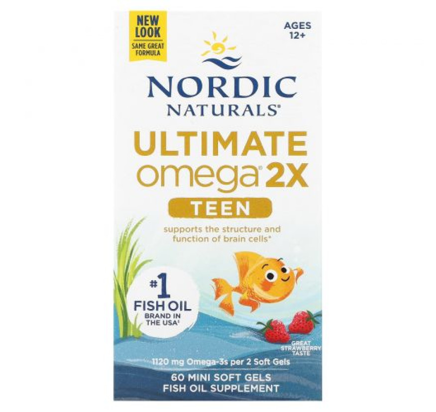 Nordic Naturals, Teen, Ultimate Omega 2X, для подростков от 12 лет, со вкусом клубники, 60 миникапсул