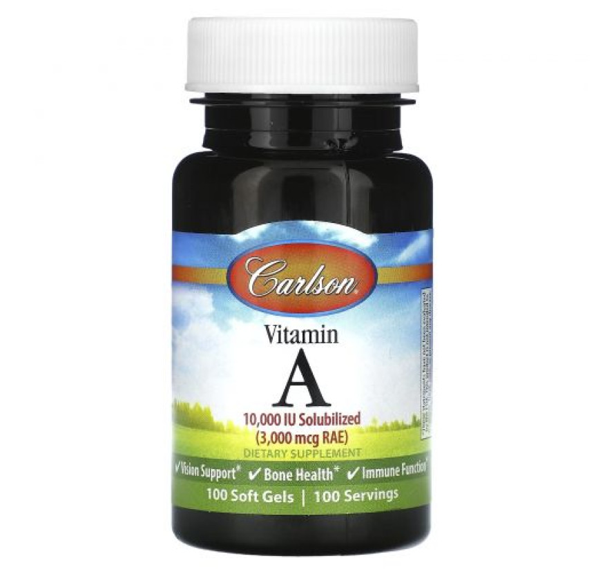 Carlson, Витамин A, 3000 мкг RAE (10 000 МЕ), 100 мягких таблеток.