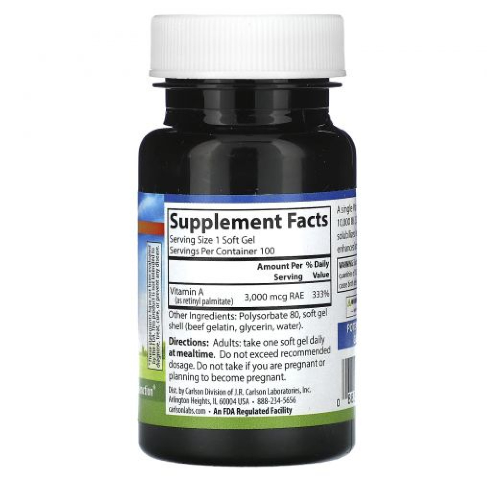 Carlson, Витамин A, 3000 мкг RAE (10 000 МЕ), 100 мягких таблеток.