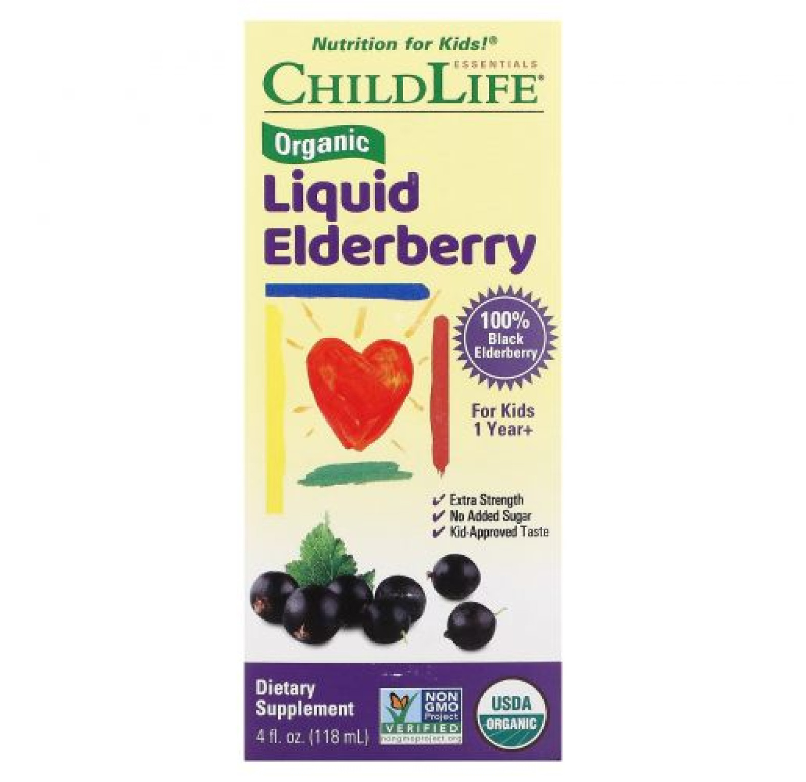 ChildLife Essentials, Органическая жидкая бузина, от 1 года, 118 мл