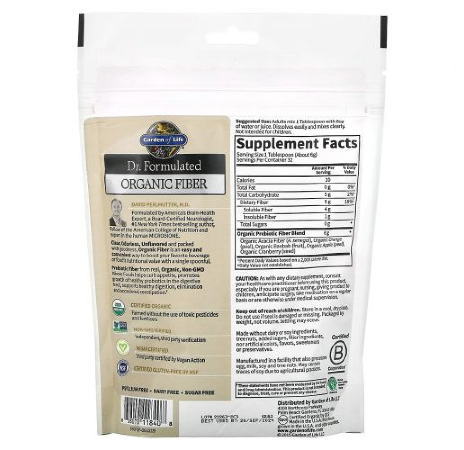 Garden of Life, Органическая клетчатка Dr. Formulated, без цвета, без вкуса, 192 г (6,8 унций)