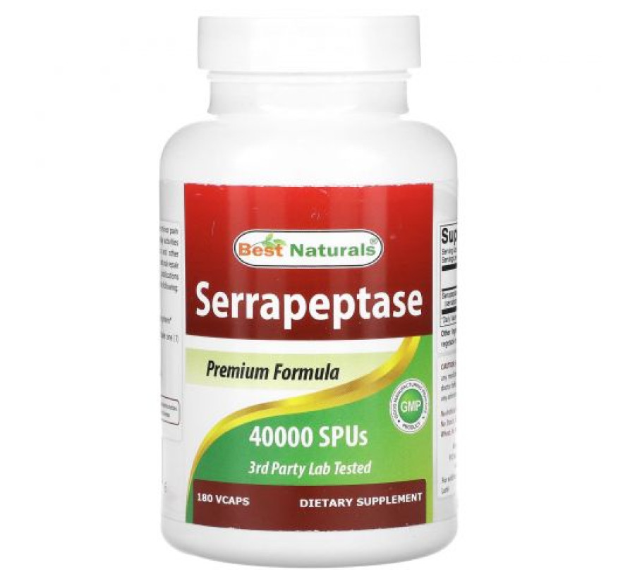 Best Naturals, Серрапептаза, 40 000 SPU, 180 капсул