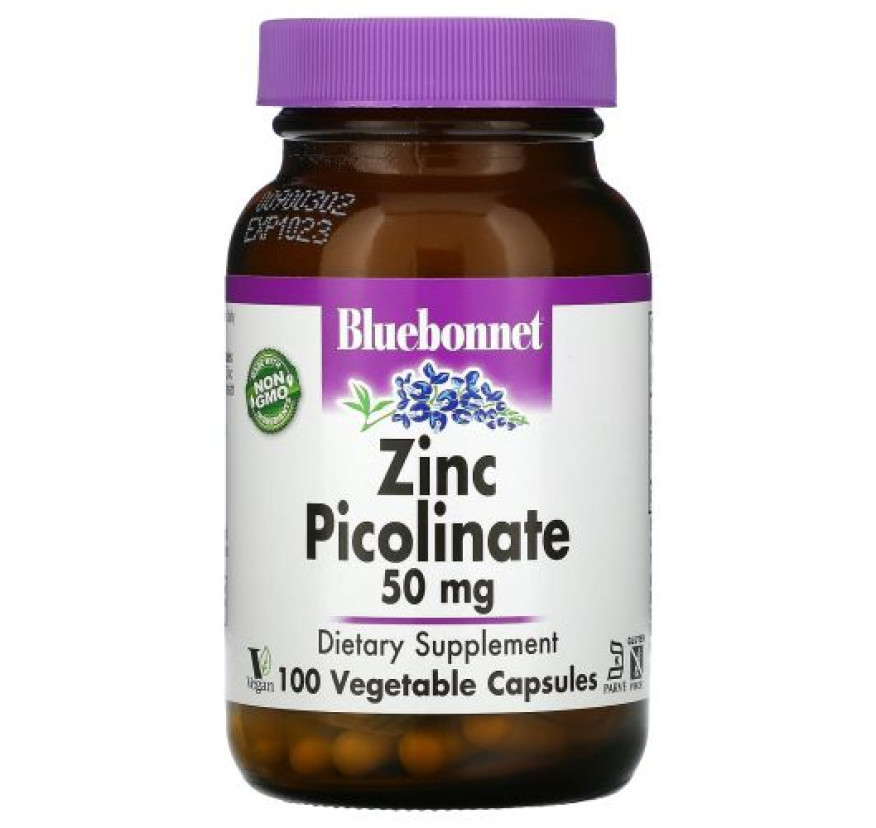 Bluebonnet Nutrition, пиколинат цинка, 50 мг, 100 вегетарианских капсул