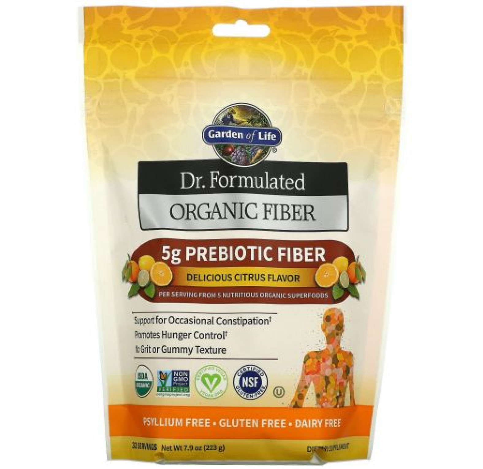 Garden of Life, Органическая клетчатка Dr. Formulated, цитрусовый вкус, 223г
