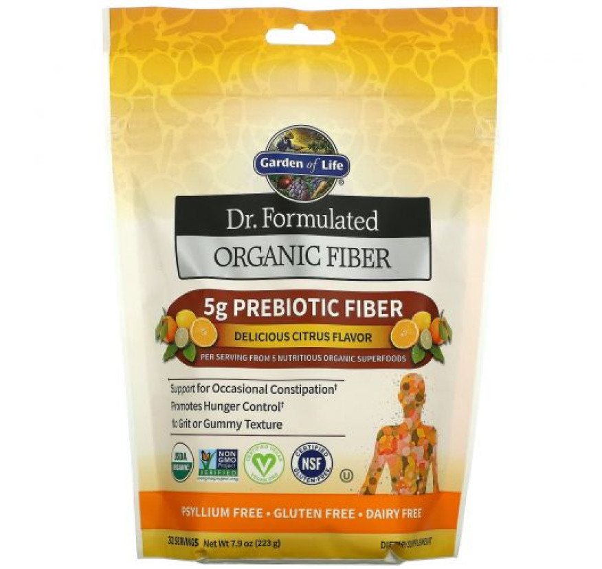 Garden of Life, Органическая клетчатка Dr. Formulated, цитрусовый вкус, 223г