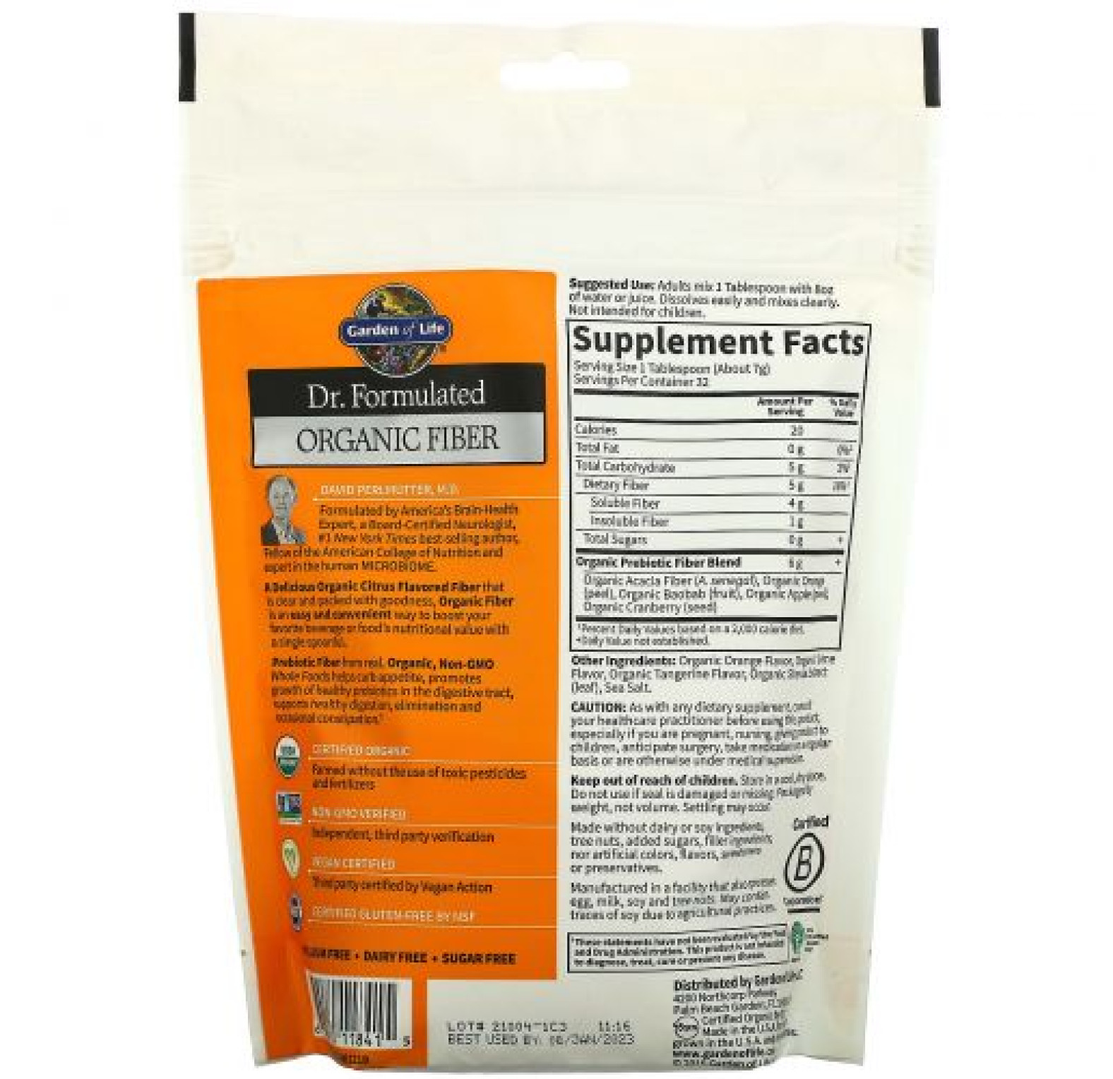 Garden of Life, Органическая клетчатка Dr. Formulated, цитрусовый вкус, 223г