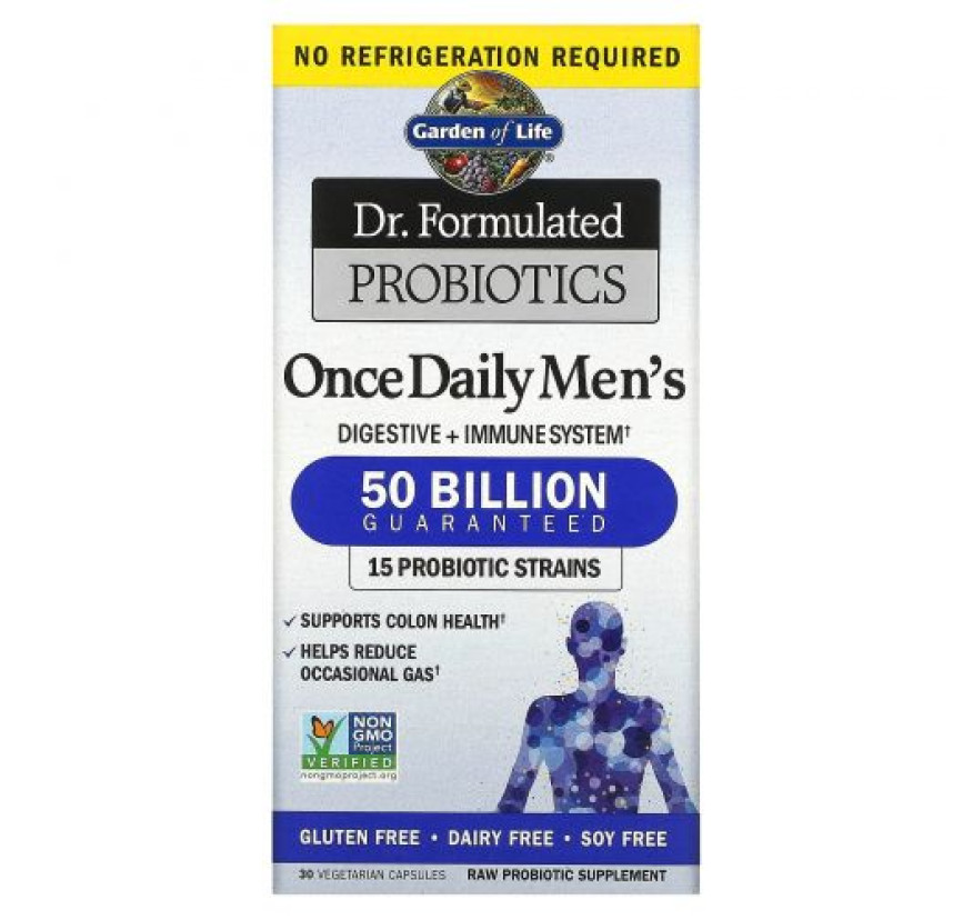 Garden of Life, Dr. Formulated Probiotics, пробиотики, одна таблетка в день для мужчин, 50 миллиардов бактерий,30 растительных капсул