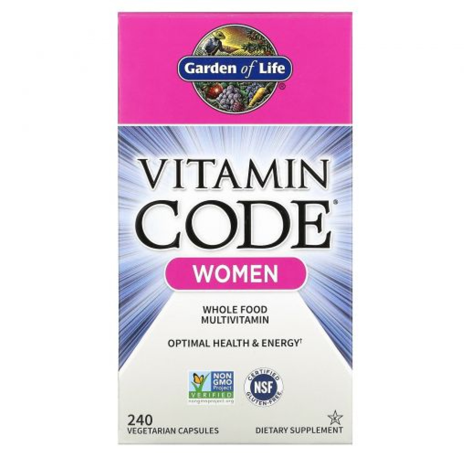 Garden of Life, Vitamin Code, мультивитамины из цельных продуктов для женщин, 240 вегетарианских капсул