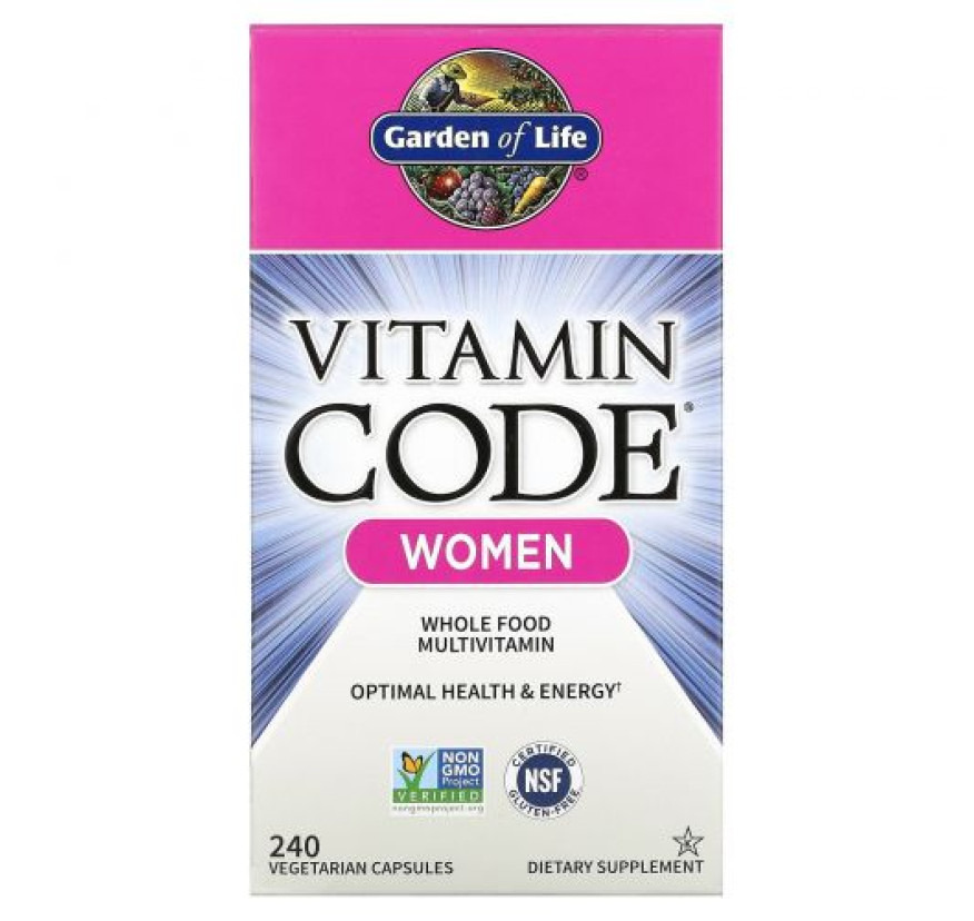 Garden of Life, Vitamin Code, мультивитамины из цельных продуктов для женщин, 240 вегетарианских капсул