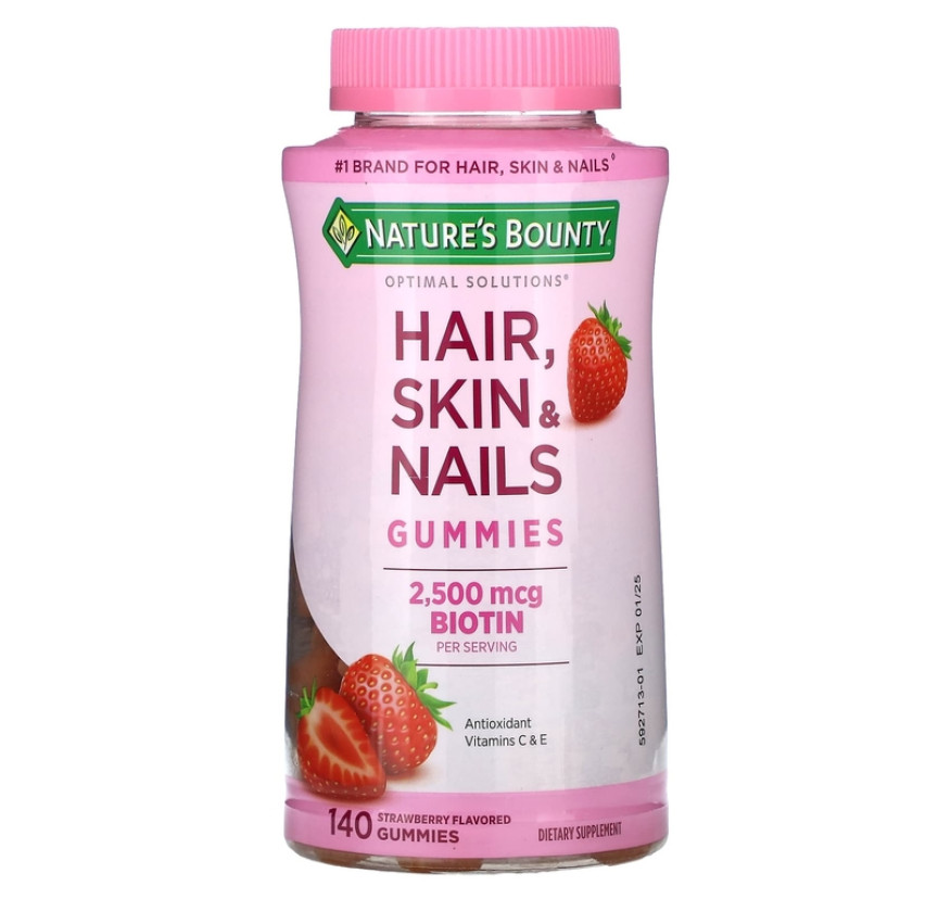 Nature's Bounty, жевательные таблетки для здоровья волос, кожи и ногтей, со вкусом клубники, 140 таблеток