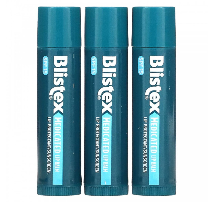Blistex, заживляющий бальзам, защита губ с солнцезащитным фильтром, SPF 15, классический, в упаковке 3 бальзама по 4,25 г