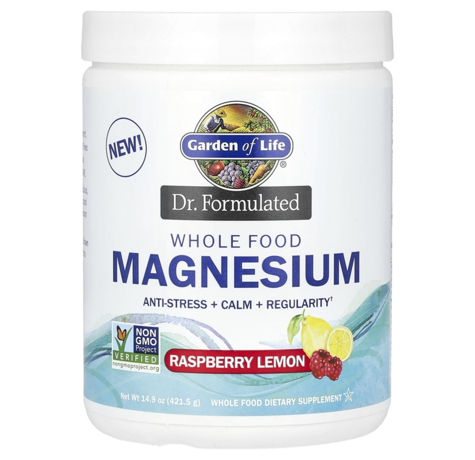 Garden of Life, Dr. Formulated, порошок из цельнопищевого магния, с малиновым и лимонным вкусом, 421,5 г