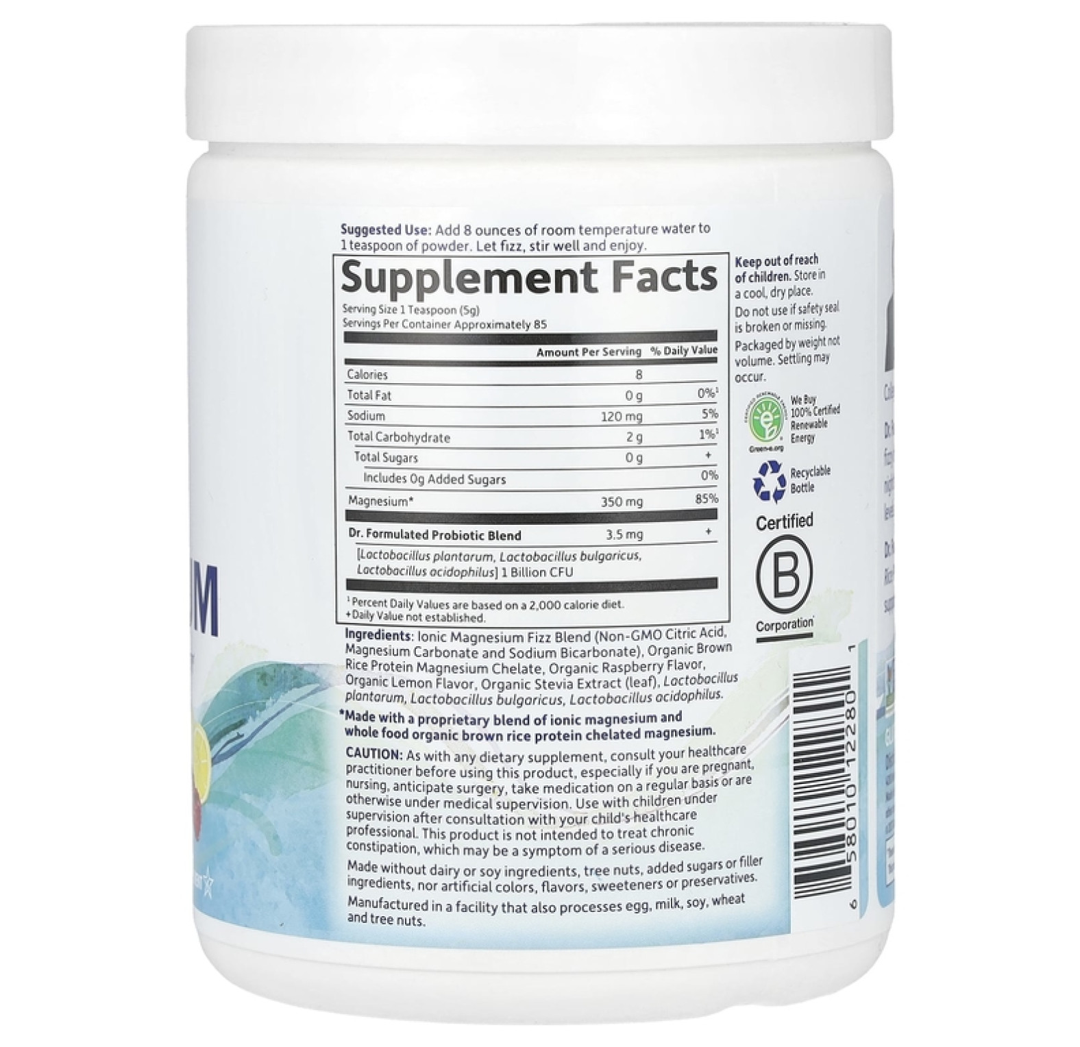 Garden of Life, Dr. Formulated, порошок из цельнопищевого магния, с малиновым и лимонным вкусом, 421,5 г
