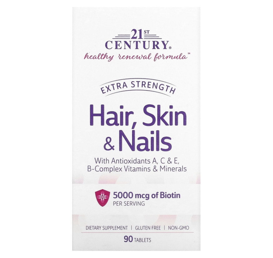 21st Century, добавка для волос, кожи и ногтей, повышенная сила действия, 90 таблеток