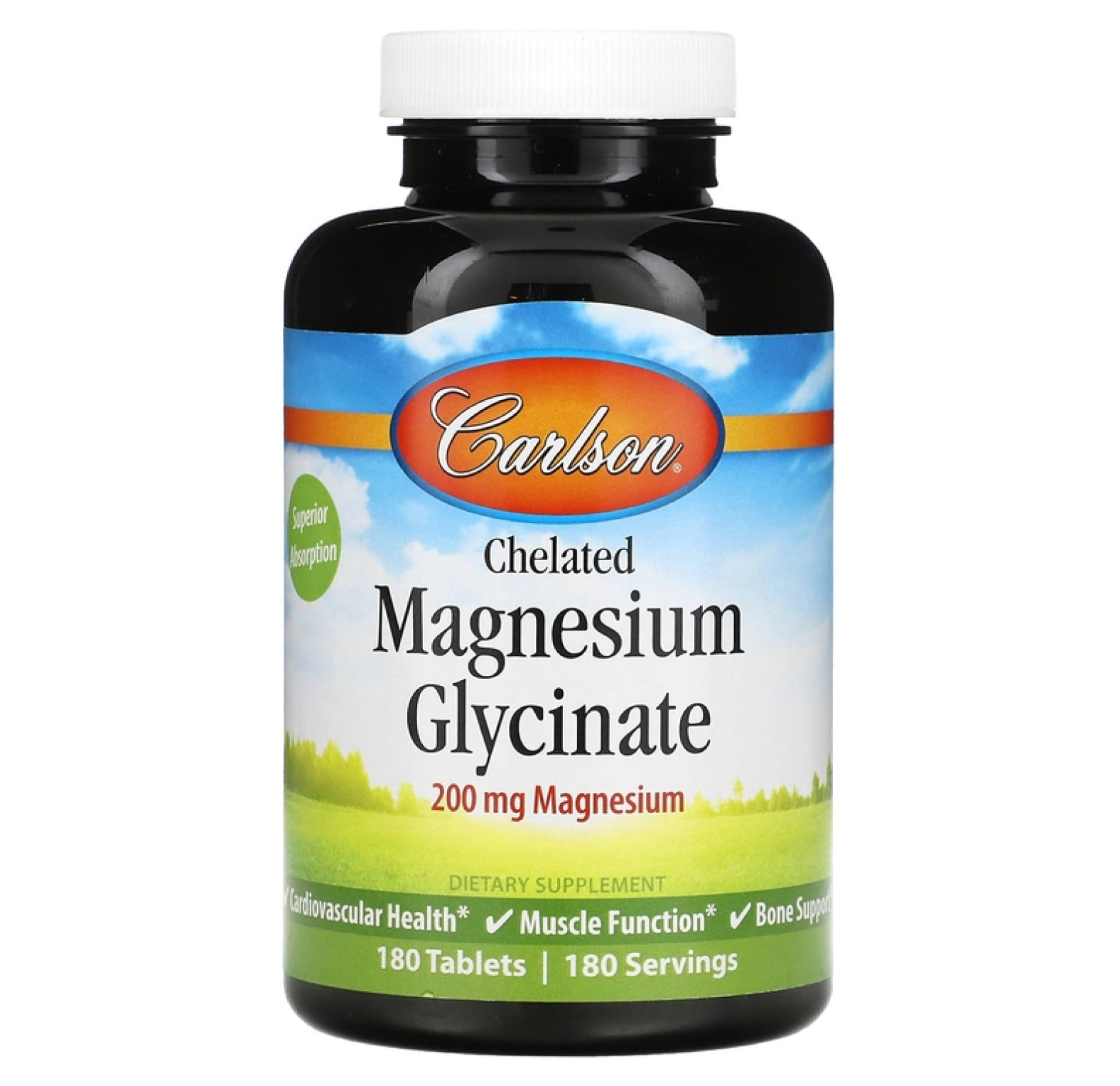 Carlson, Хелатный глицинат магния, 200 мг, 180 таблеток