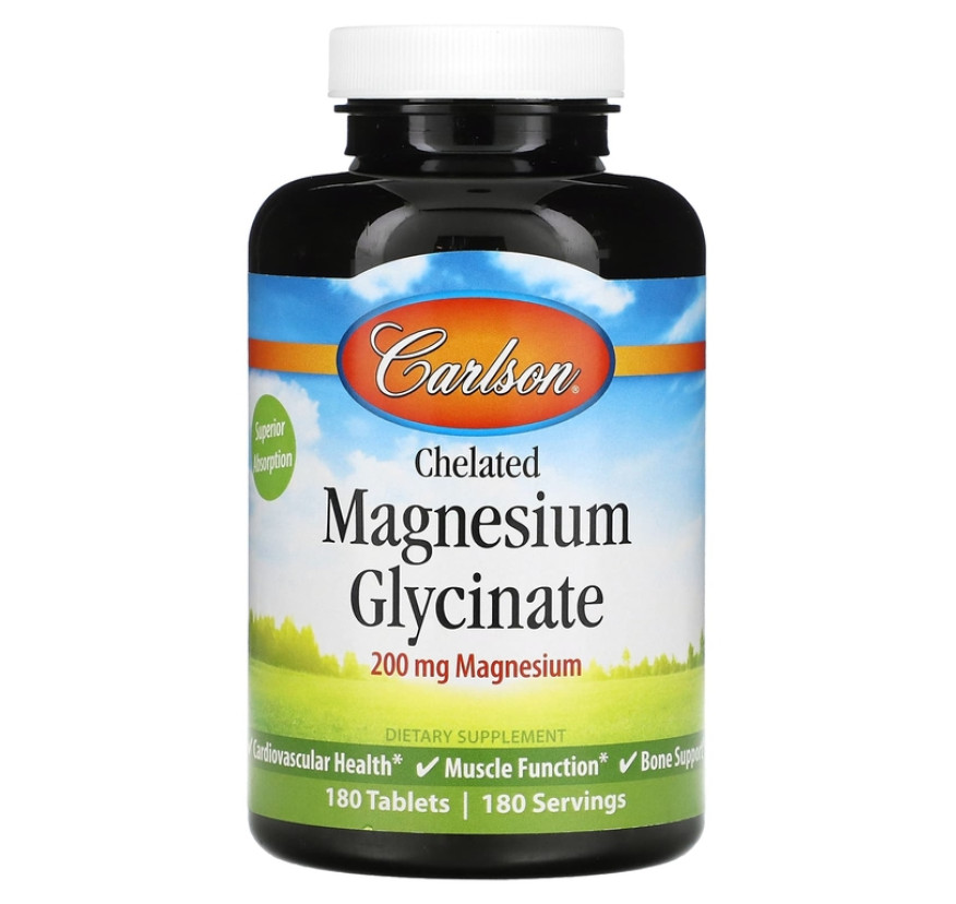 Carlson, Хелатный глицинат магния, 200 мг, 180 таблеток