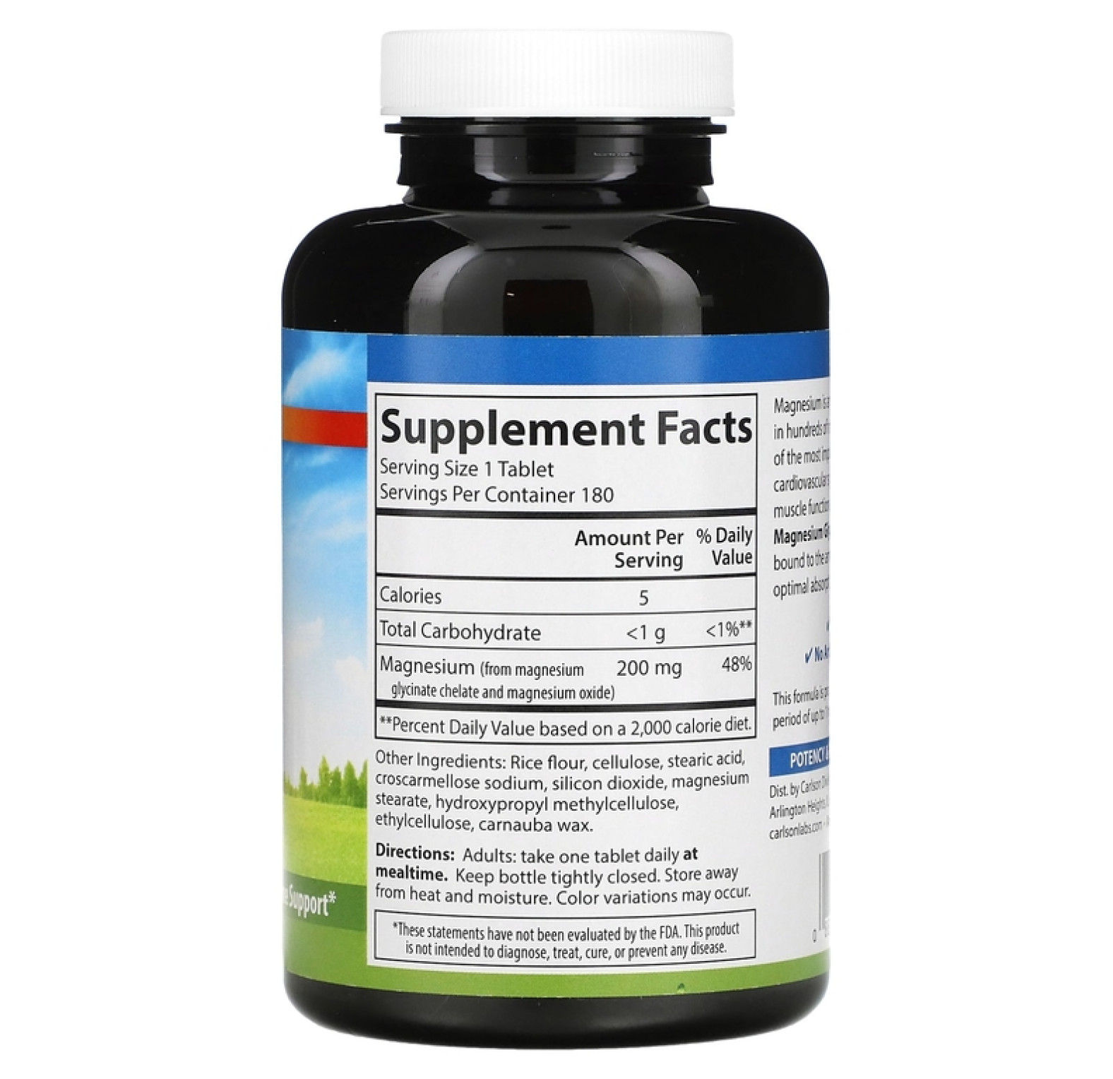 Carlson, Хелатный глицинат магния, 200 мг, 180 таблеток