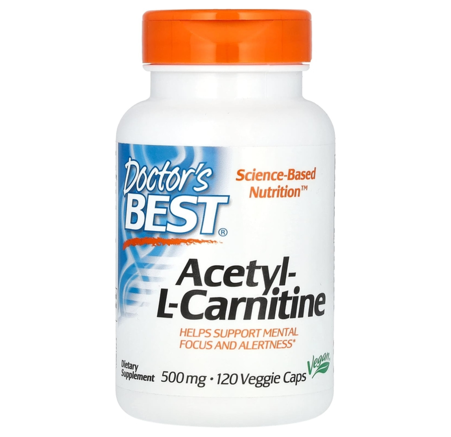 Doctor's Best, ацетил-L-карнитин, 1000 мг, 120 растительных капсул (500 мг в 1 капсуле)