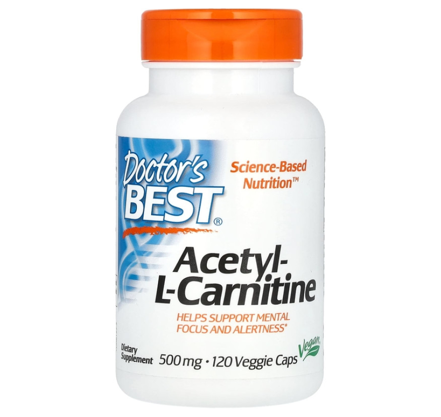 Doctor's Best, ацетил-L-карнитин, 1000 мг, 120 растительных капсул (500 мг в 1 капсуле)