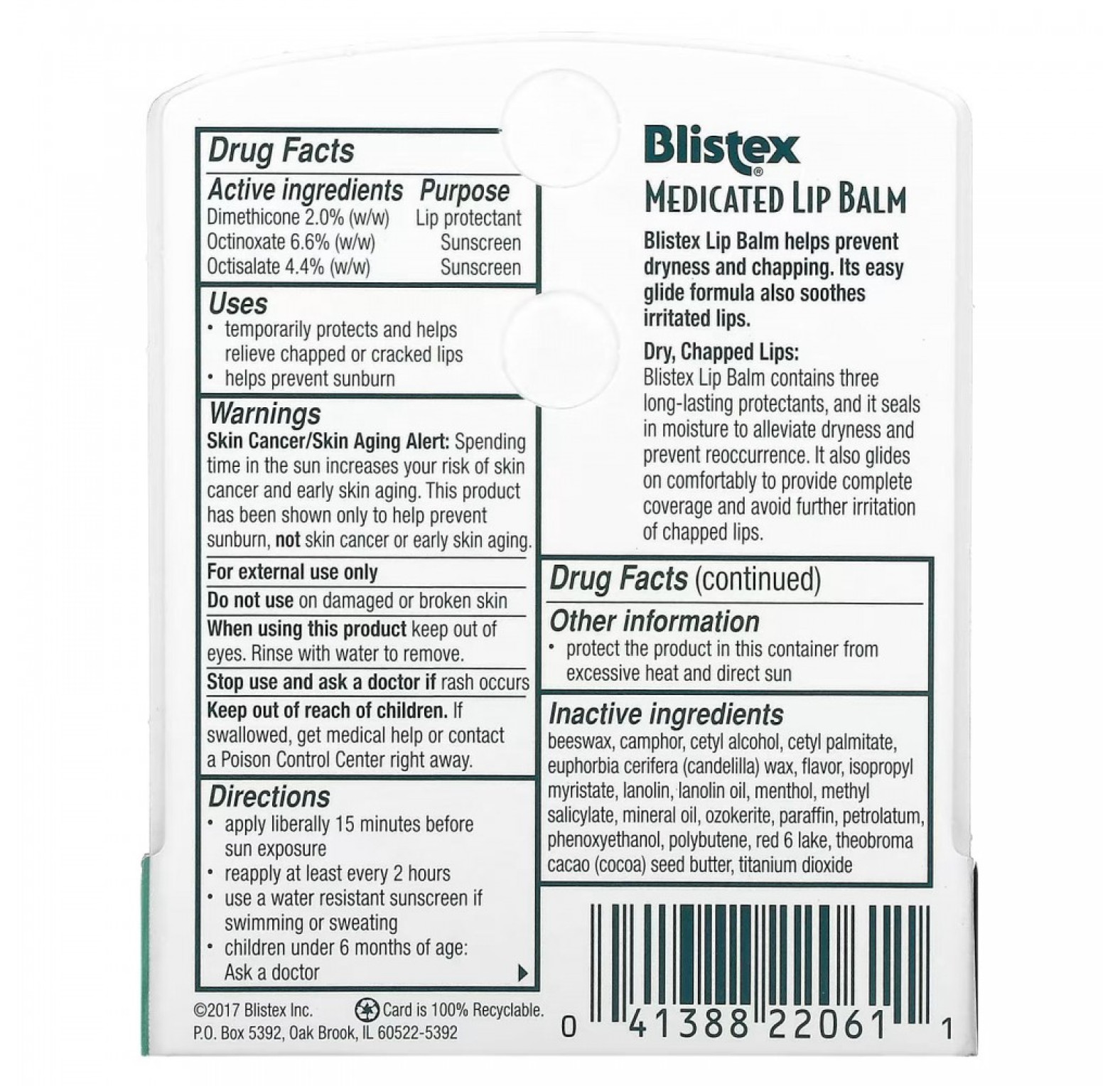 Blistex, заживляющий бальзам, защита губ с солнцезащитным фильтром, SPF 15, классический, набор,  2 шт по 4,25 г