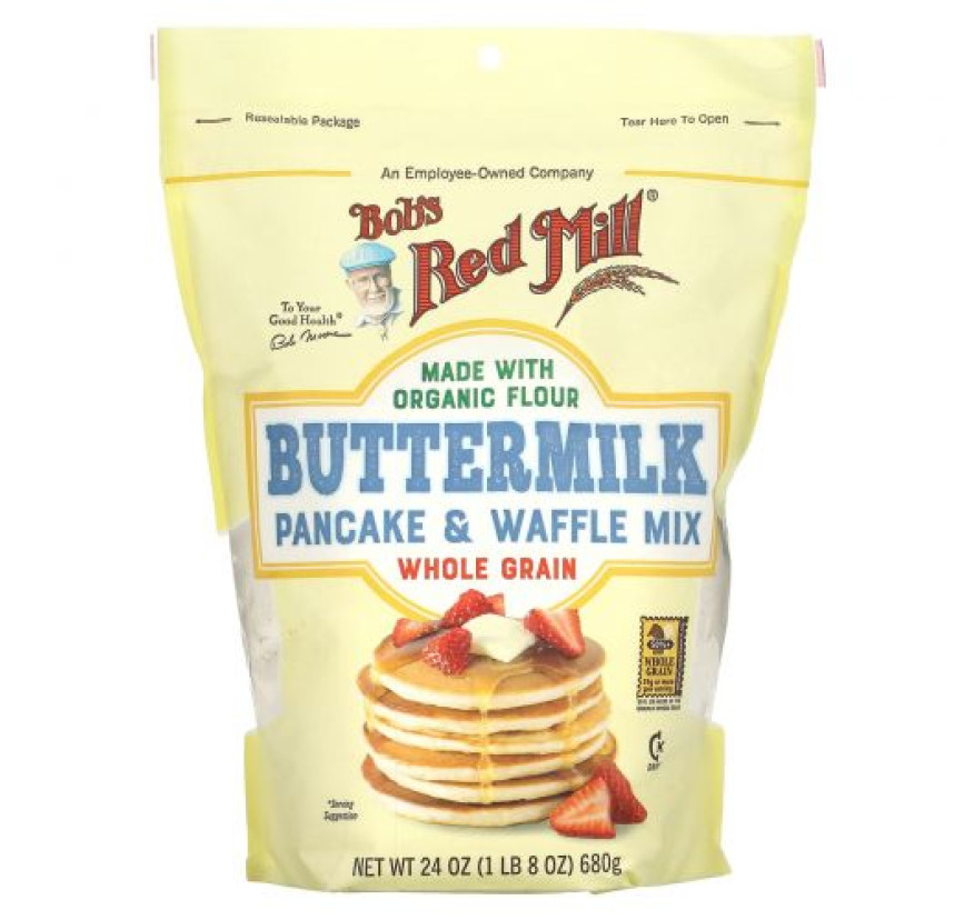 Bob's Red Mill, Пахтовая смесь для блинчиков и вафель, цельносмолотая, 680 г