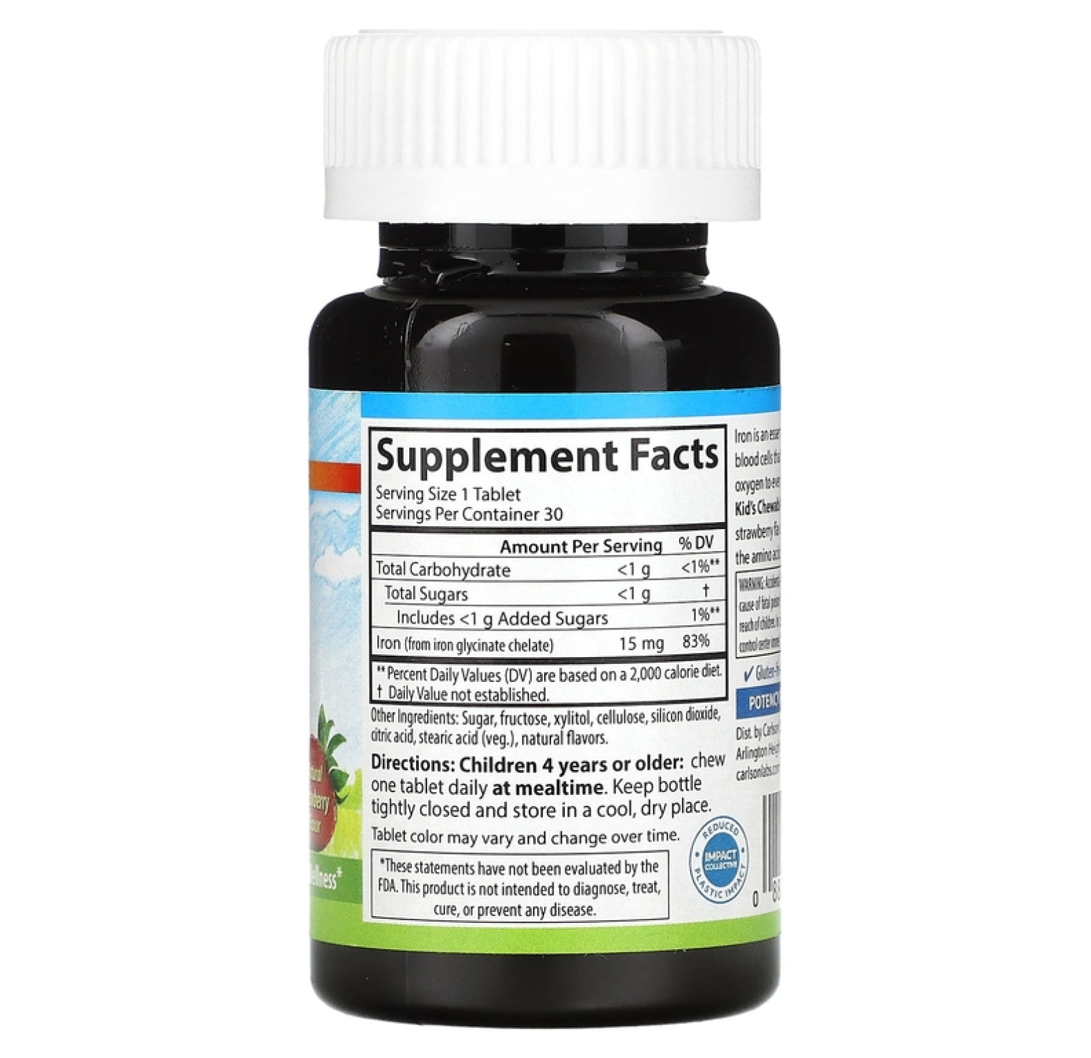 Carlson, Детские жевательные таблетки с железом, клубника, 15 мг, 30 таблеток