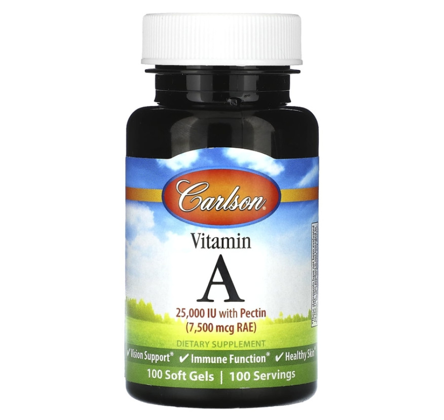 Carlson, Витамин A, 7500 мкг RAE (25000 МЕ), 100 мягких таблеток