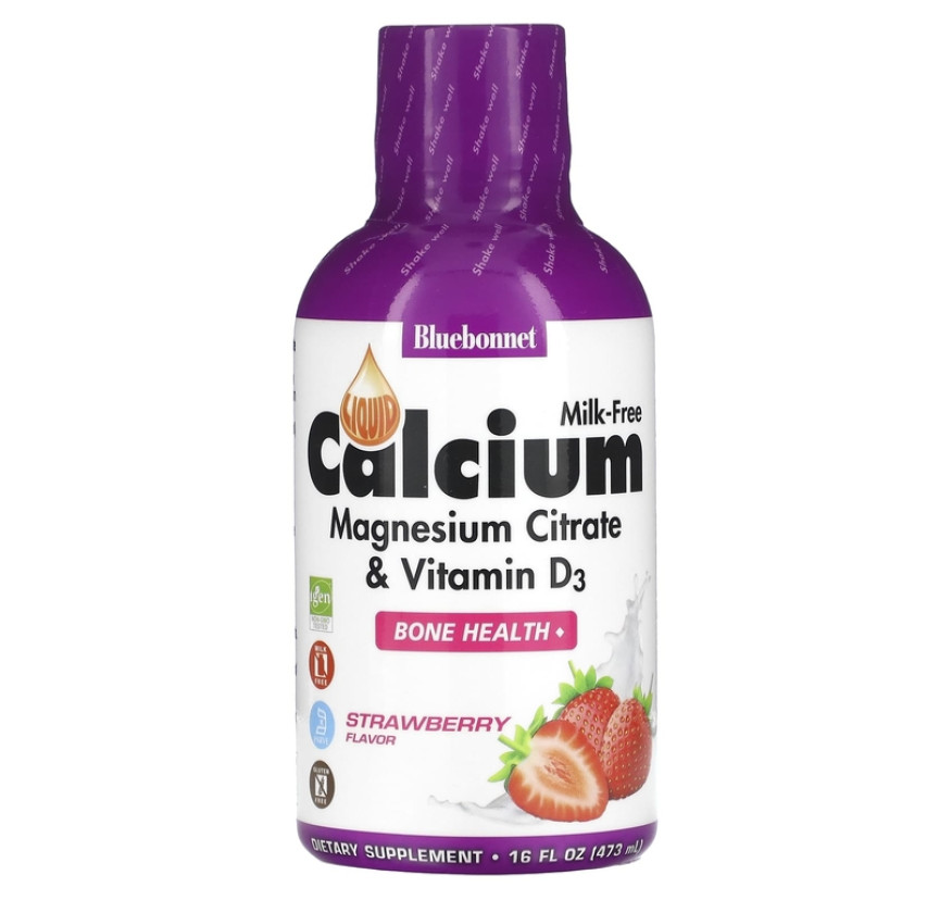 Bluebonnet Nutrition, Кальций + цитрат магния + витамин D3, вкус клубники, 473 мл