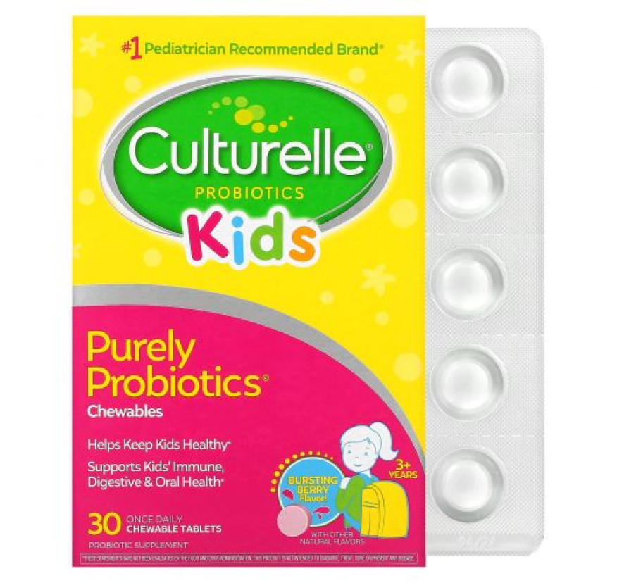 Culturelle, Purely Probiotics,чистые пробиотики, для детей старше 3 лет, ягодный вкус, 30 жевательных таблеток