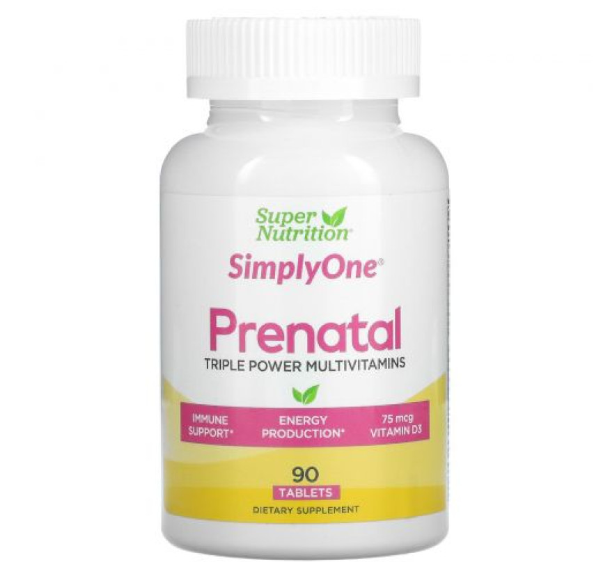 Super Nutrition, Simply One, пренатальные мультивитамины тройного действия, 90 таблеток