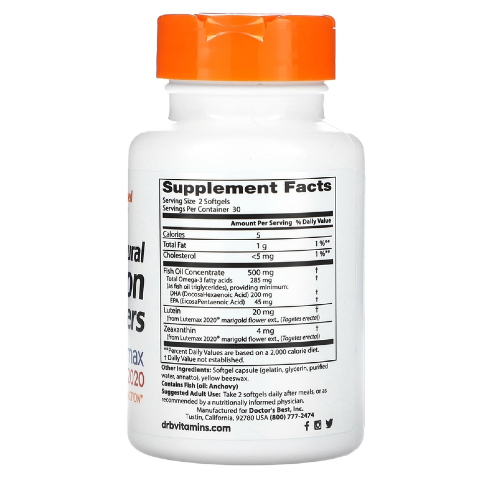 Doctor's Best, Натуральное средство для улучшения зрения с лютеином  2020, 60 капсул