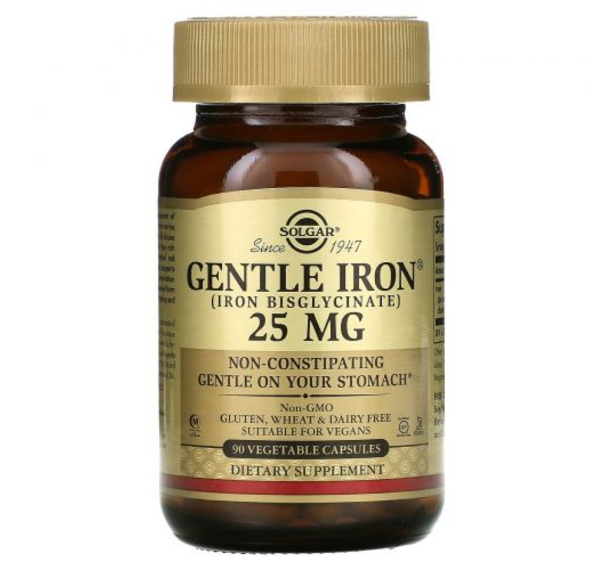 Solgar, Gentle Iron, 25 мг, 90 растительных капсул