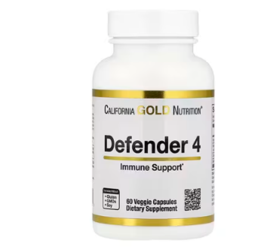 California Gold Nutrition, Defender 4, добавка с витаминами C и D, цинком и селеном, 60 вегетарианских капсул