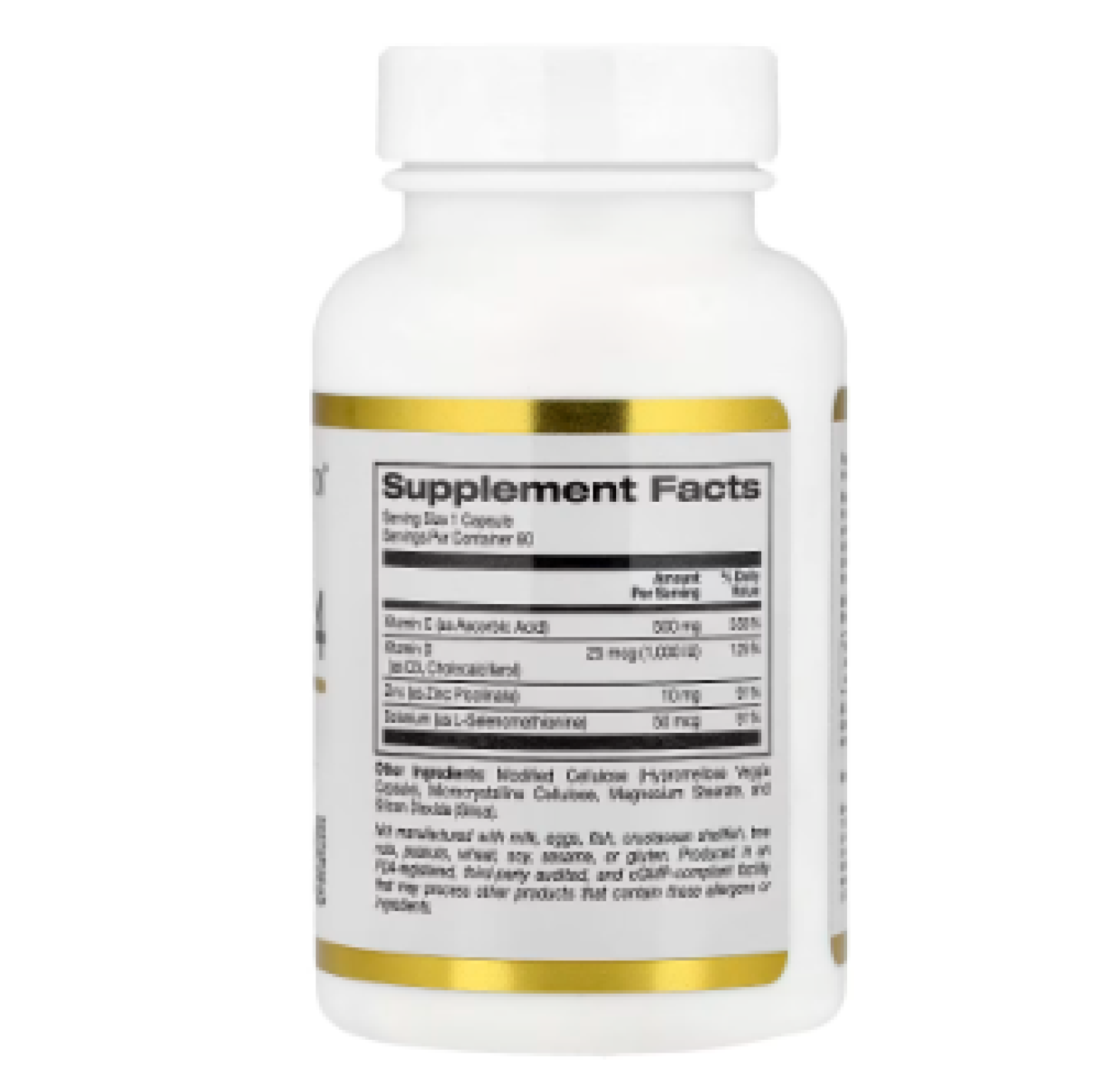 California Gold Nutrition, Defender 4, добавка с витаминами C и D, цинком и селеном, 60 вегетарианских капсул