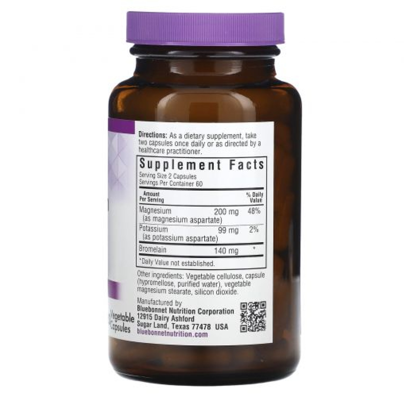 Bluebonnet Nutrition, Магний, калий, бромелайн, 120 растительных капсул
