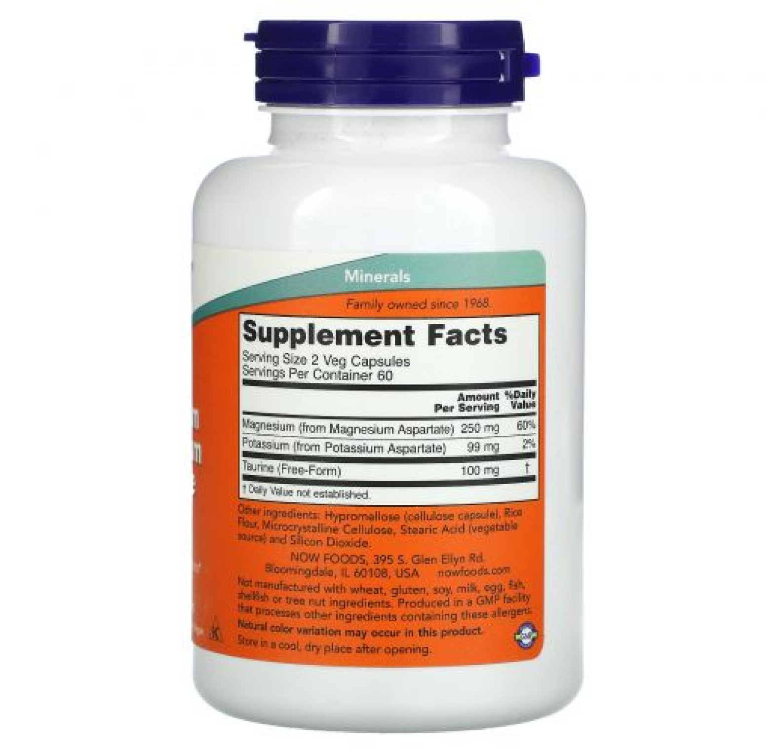NOW Foods, Аспартат магния и калия, 120 растительных капсул