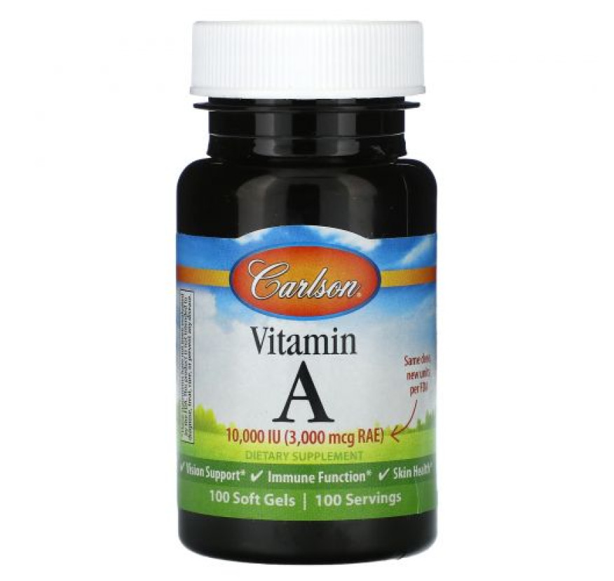 Carlson, Витамин A, 3000 мкг RAE (10 000 МЕ), 100 мягких таблеток