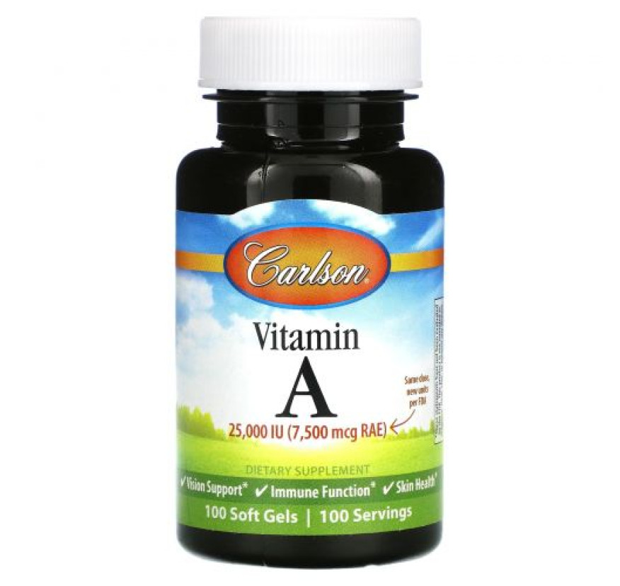 Carlson, витамин A, 25 000 МЕ, 100 мягких таблеток