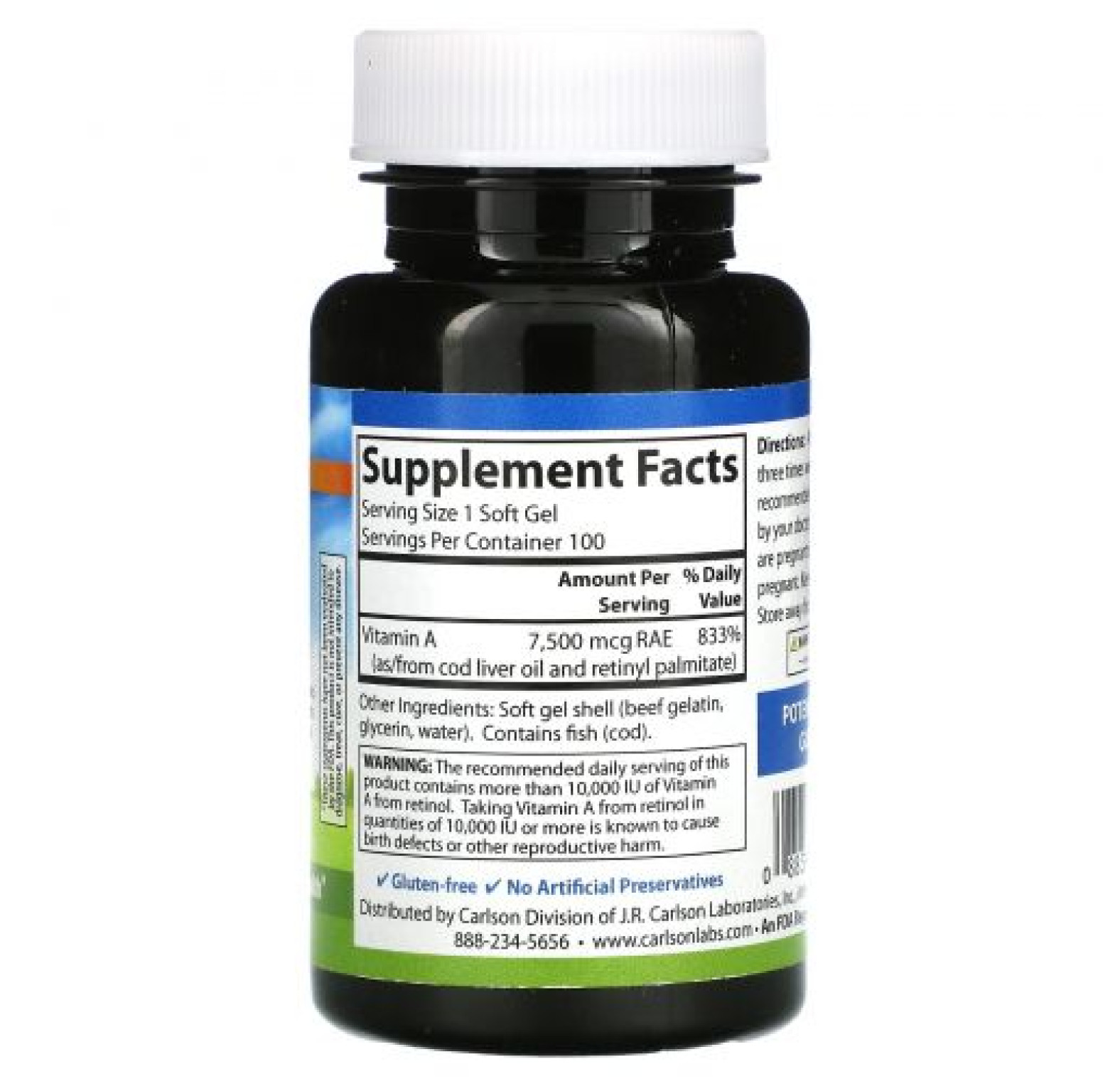 Carlson, витамин A, 25 000 МЕ, 100 мягких таблеток