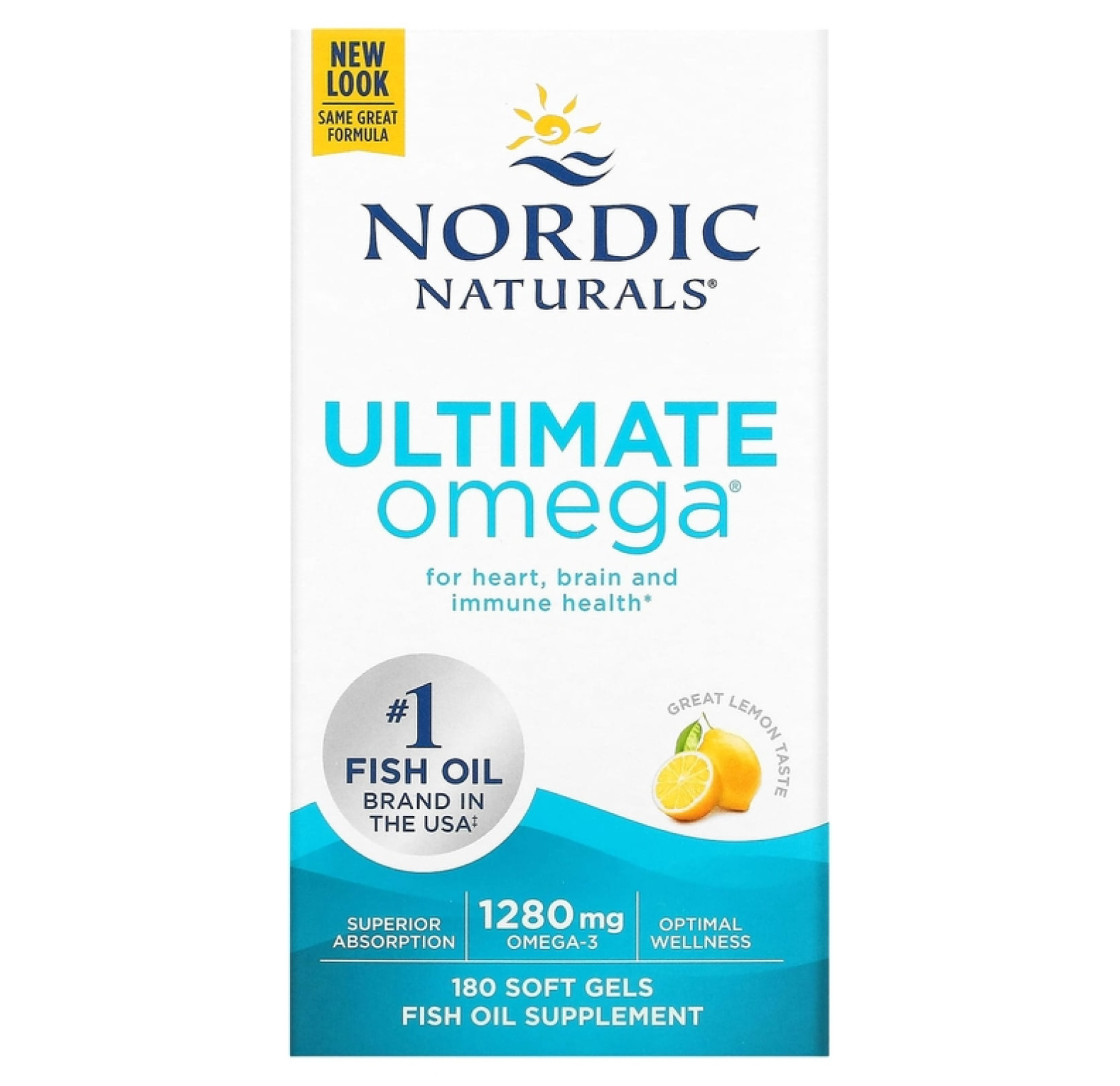 Nordic Naturals, Ultimate Omega, со вкусом лимона, 640 мг, 180 капсул
