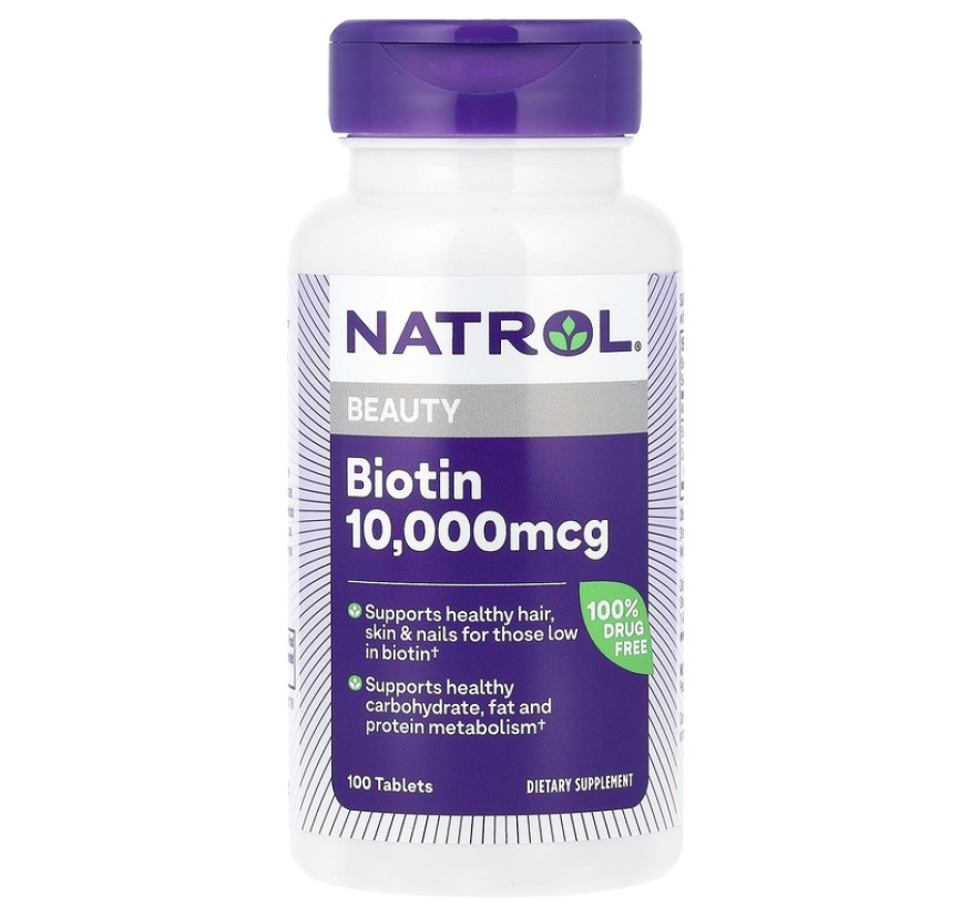 Natrol, биотин, максимальная сила действия, 10 000 мкг, 100 таблеток